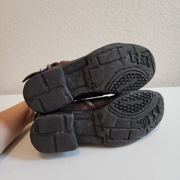 AS 98 Steve Chocolate Brown Leather Studded Moto Zip Buckle Booties 36/5.5-6 - Picture 9 of 11